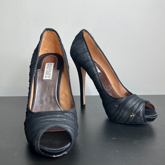 Badgley Mischka Star Pump Peep Toe Sequinned Black 9.5 - Picture 3 of 7